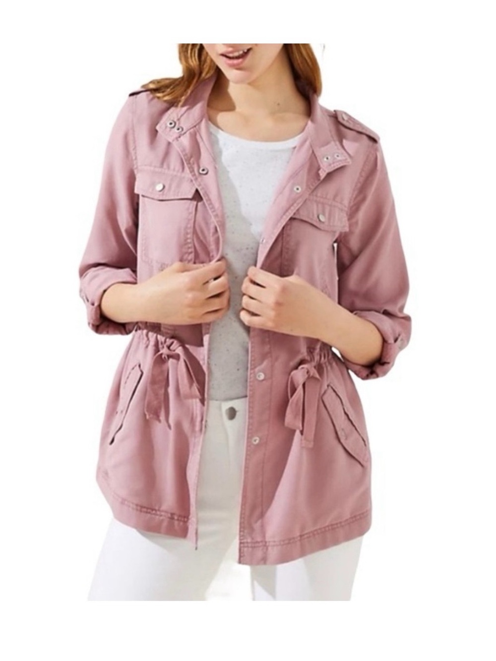 LOFT Dusty Rose Drawstring Utility Jacket Size M Medium